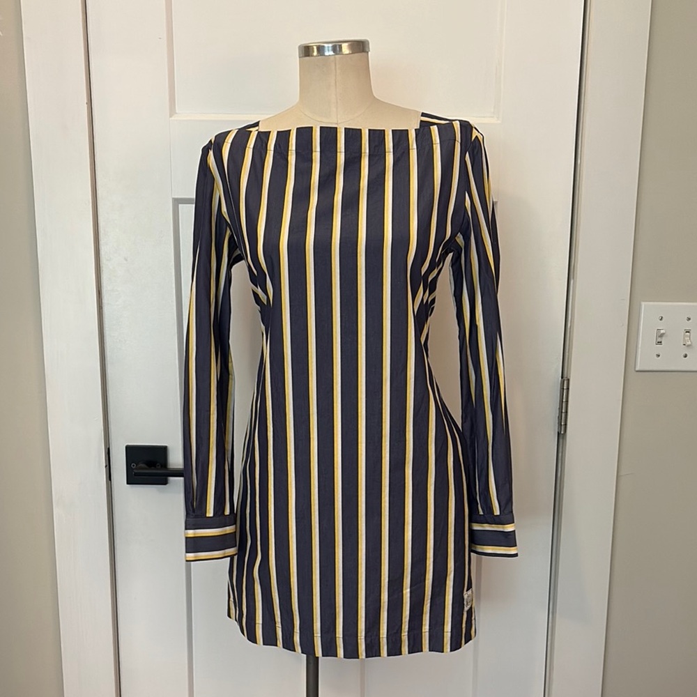 Maison Kitsuné Striped Navy and Yellow Shirt Dress